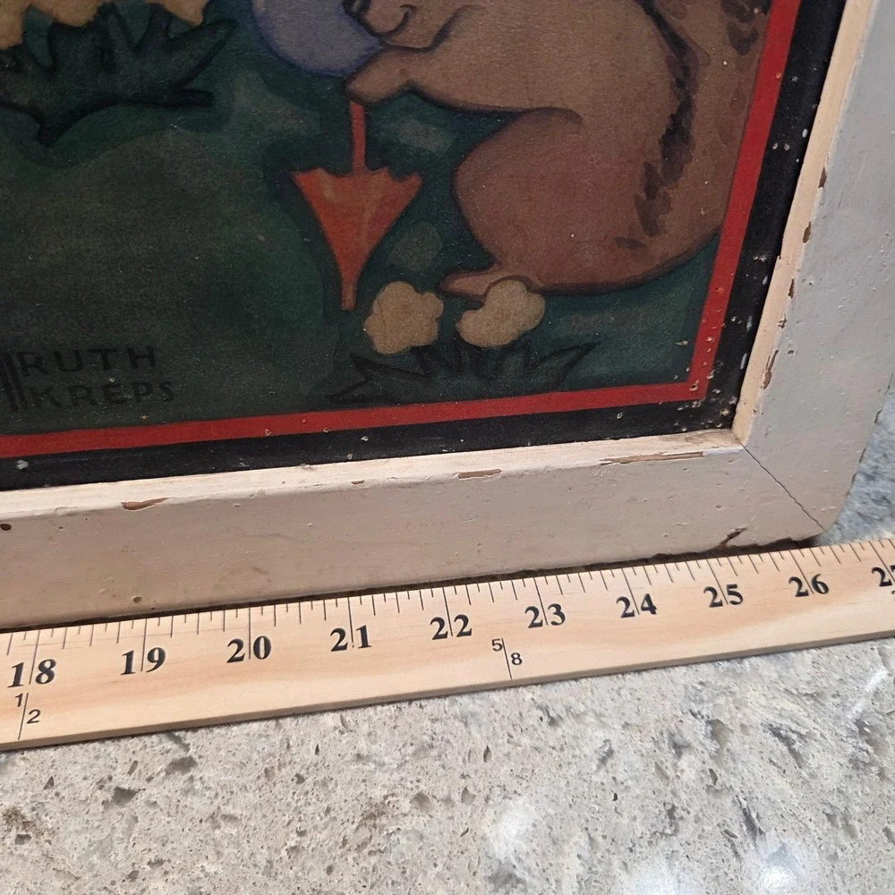 Vintage Ruth Kreps Nursery Art Framed Print Animals Storybook Children 26x26
